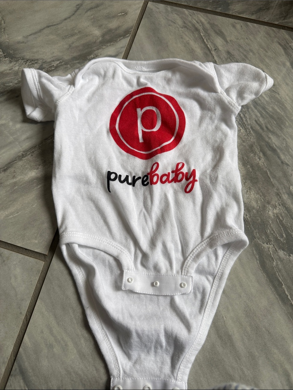 Purebaby White Onesie with Red Logo Accent